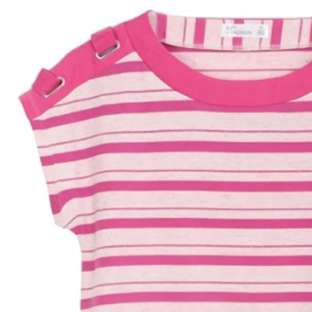89TH + MADISON Stripes Crewneck Dolman Grommets Pink White Size 2X NWT - Picture 2 of 3
